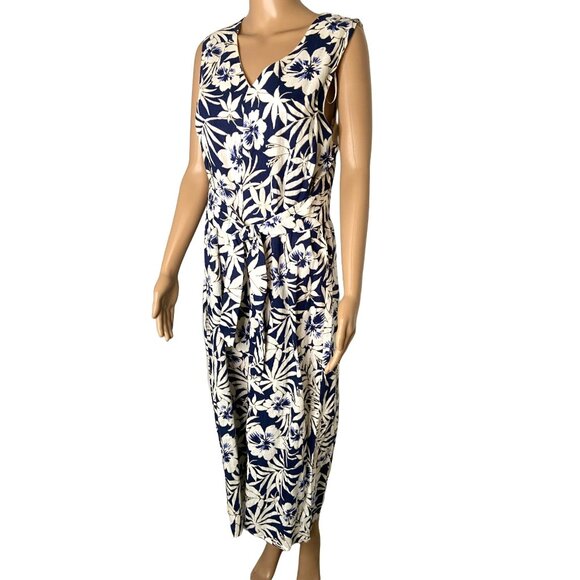 Signature by Robbie Bee Sleeveless Hawaiian Jumpsuit Blue Size 14 - Picture 3 of 10